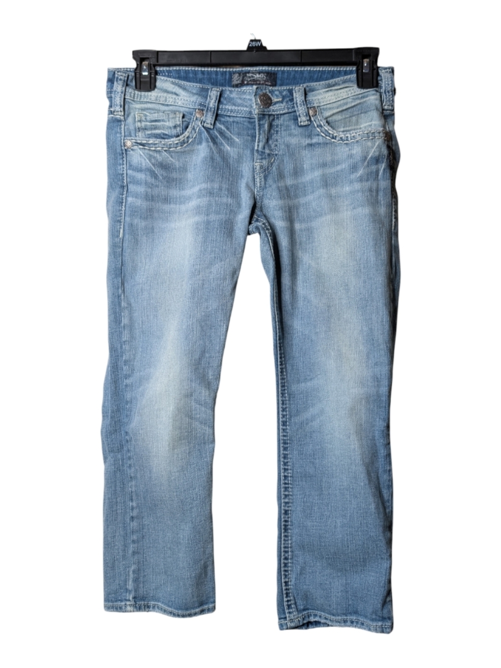 Aiko Silver Blue Denim Jean Capris with White Stitching Size W29